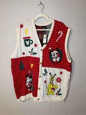 Disney Red, White & Green Holiday Mickey Knit Vest